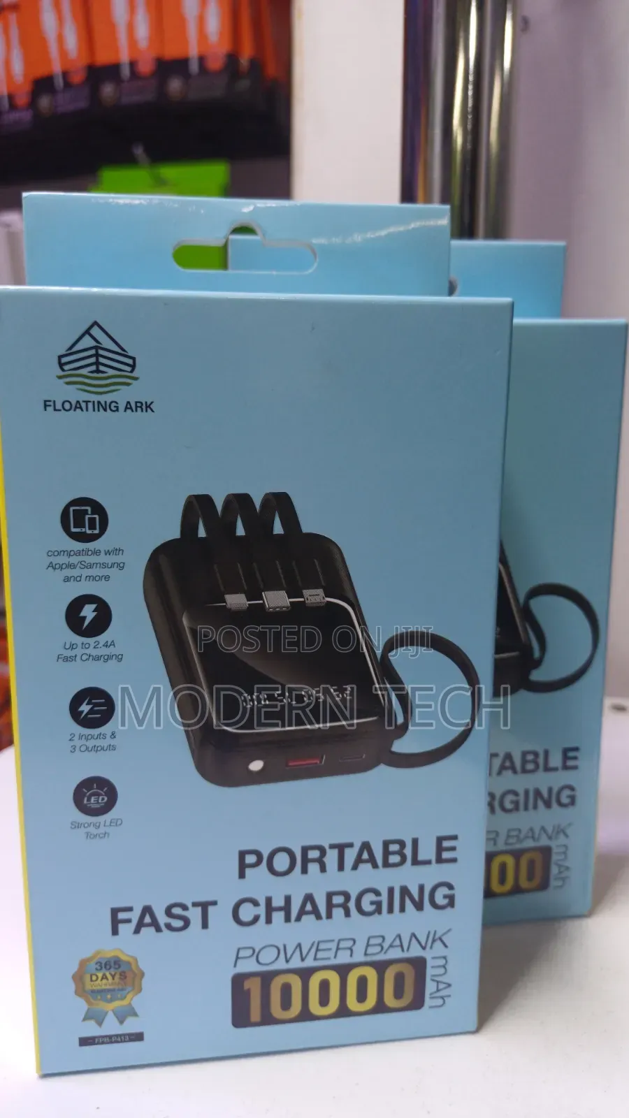 Floating Ark All-in-One 10,000mah Power Bank (3 Built-in Cables)