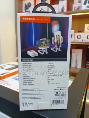 Porodo Lifestyle Phone Stand Fill Light Compact Design - White