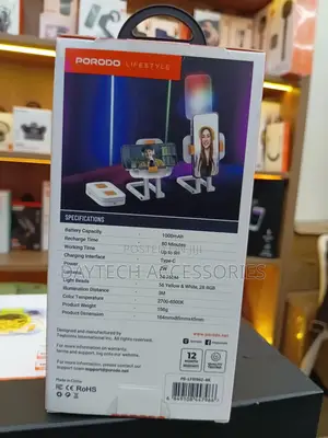 Porodo Lifestyle Lumisnap Foldable RGB Fill Light With Phone Stand