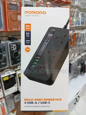 Porodo Multi-Port Power Hub Extension Socket 4 Usb-a/Usb-C.