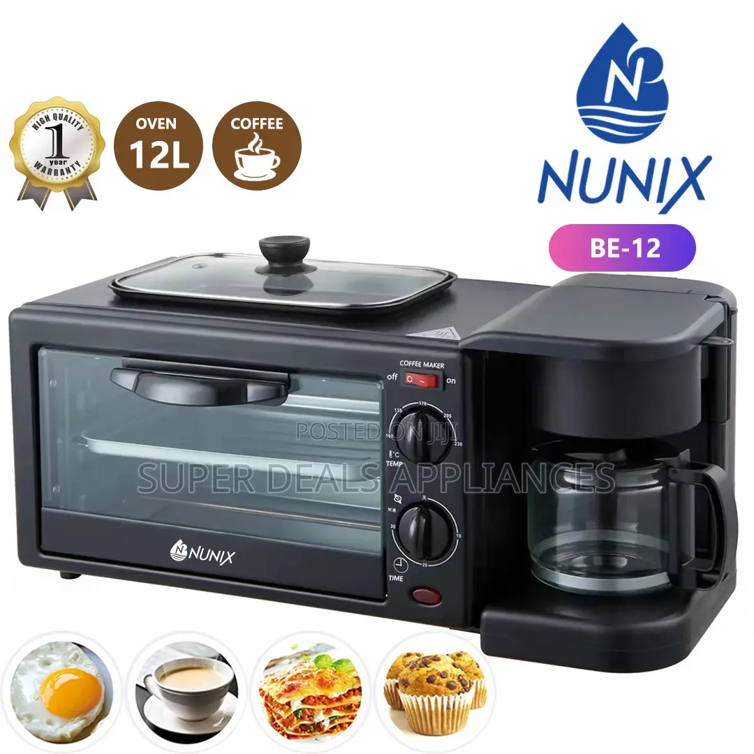 Nunix 3 in 1 Breakfast Maker; Toaster,Oven, Coffee Maker