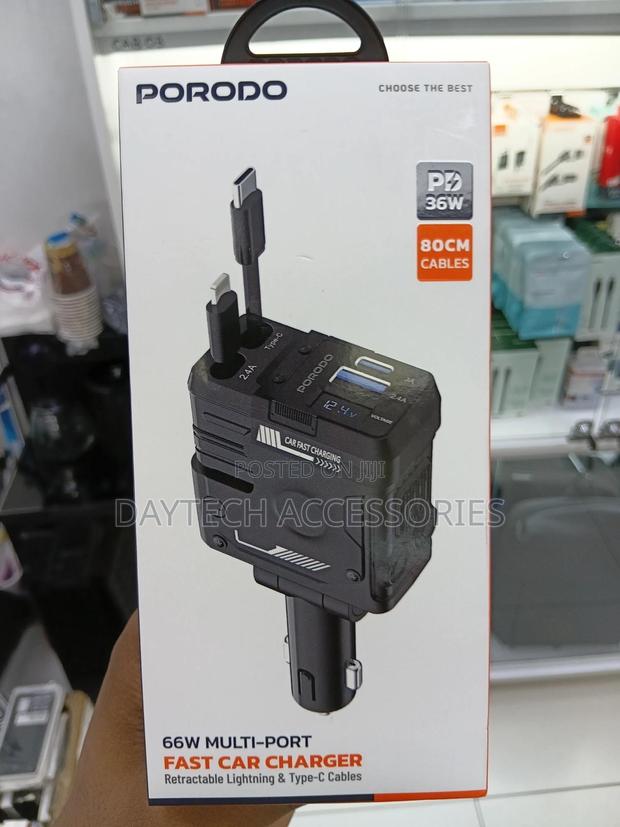 Porodo 66w Car Charger Lightning Type-C – Black - thumbnail 2