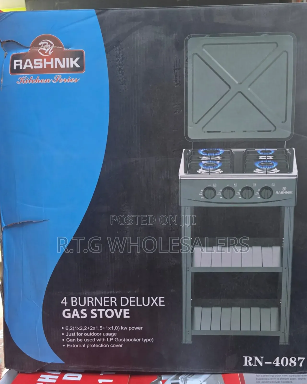 Rashnik 4 Burner Deluxe Gas Cooker With Storage Shelves