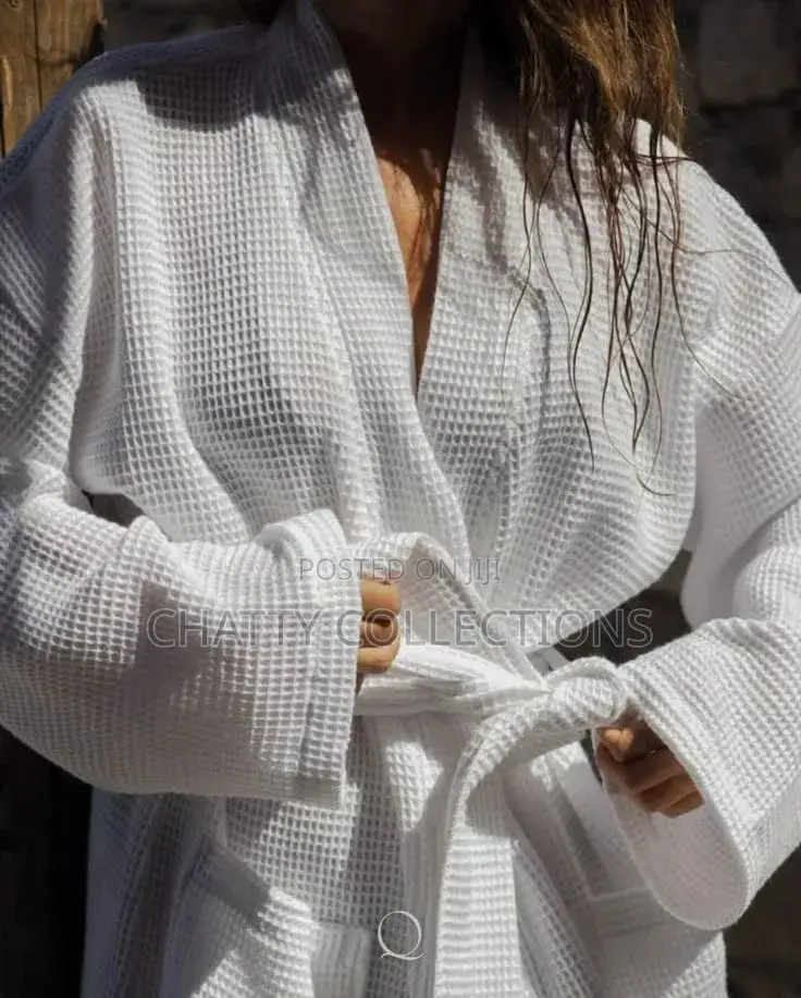 White Unisex Waffle Bathrobes