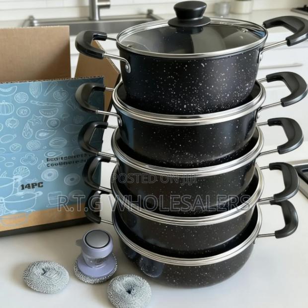 14pcs Non-Stick Cookware Set With Glass Lids