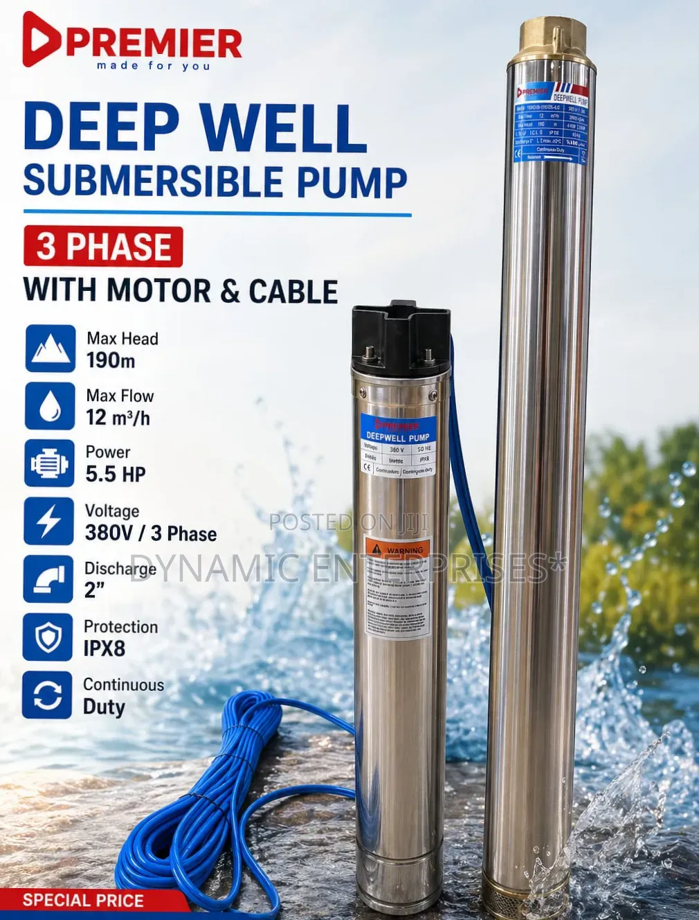 Premier 5.5hp Deep Well Submersible Pump