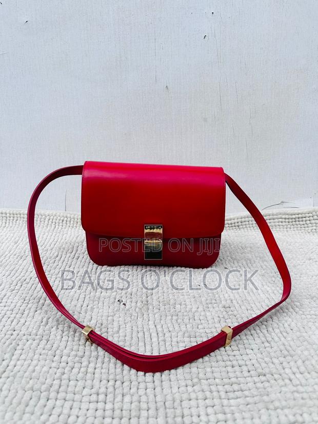 Authentic Céline Classic Medium Box Bag in Red Calfskin Leather