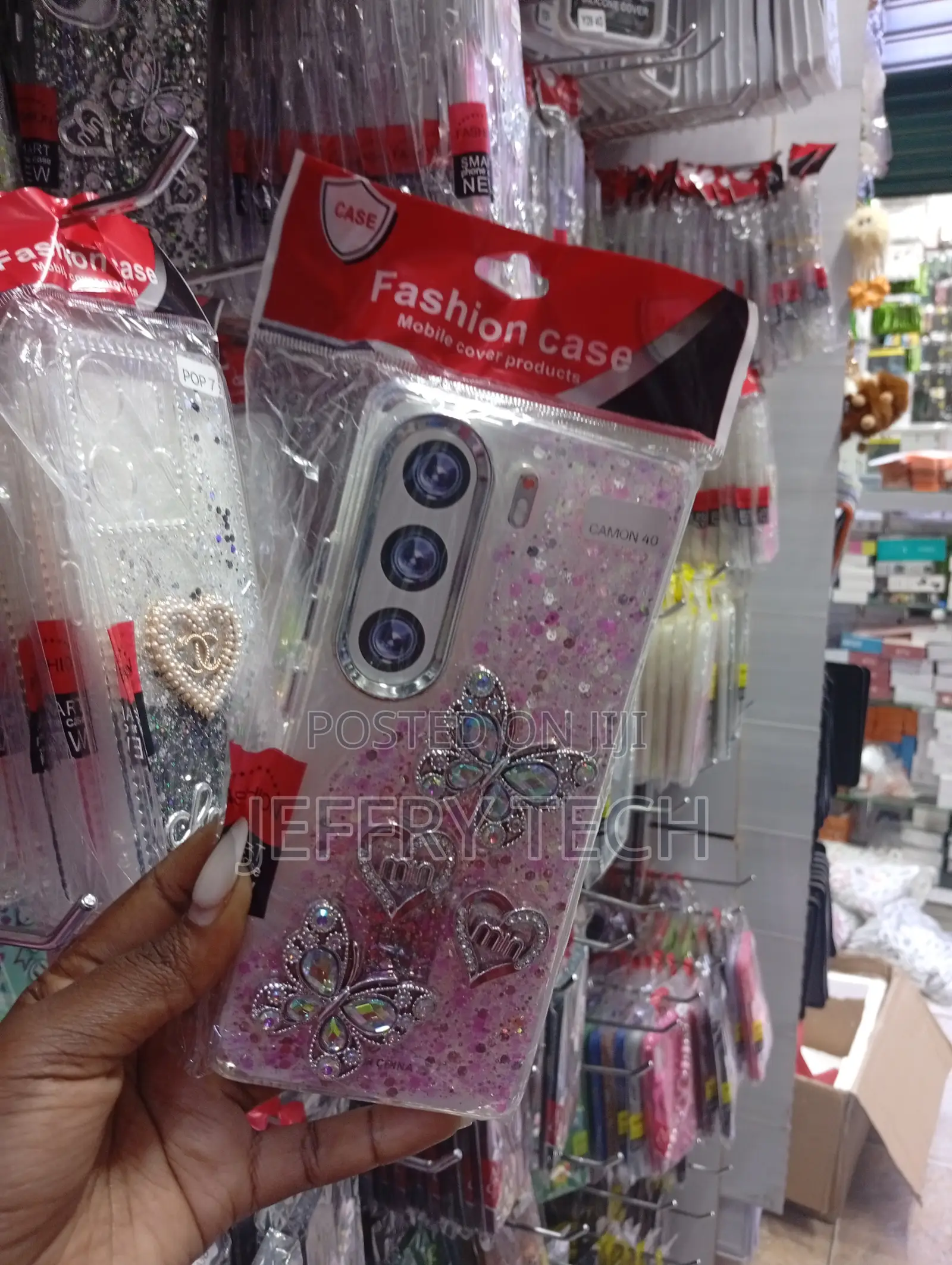 Tecno Camon 40 Purple Glitter Base and Metallic Butterfly Case