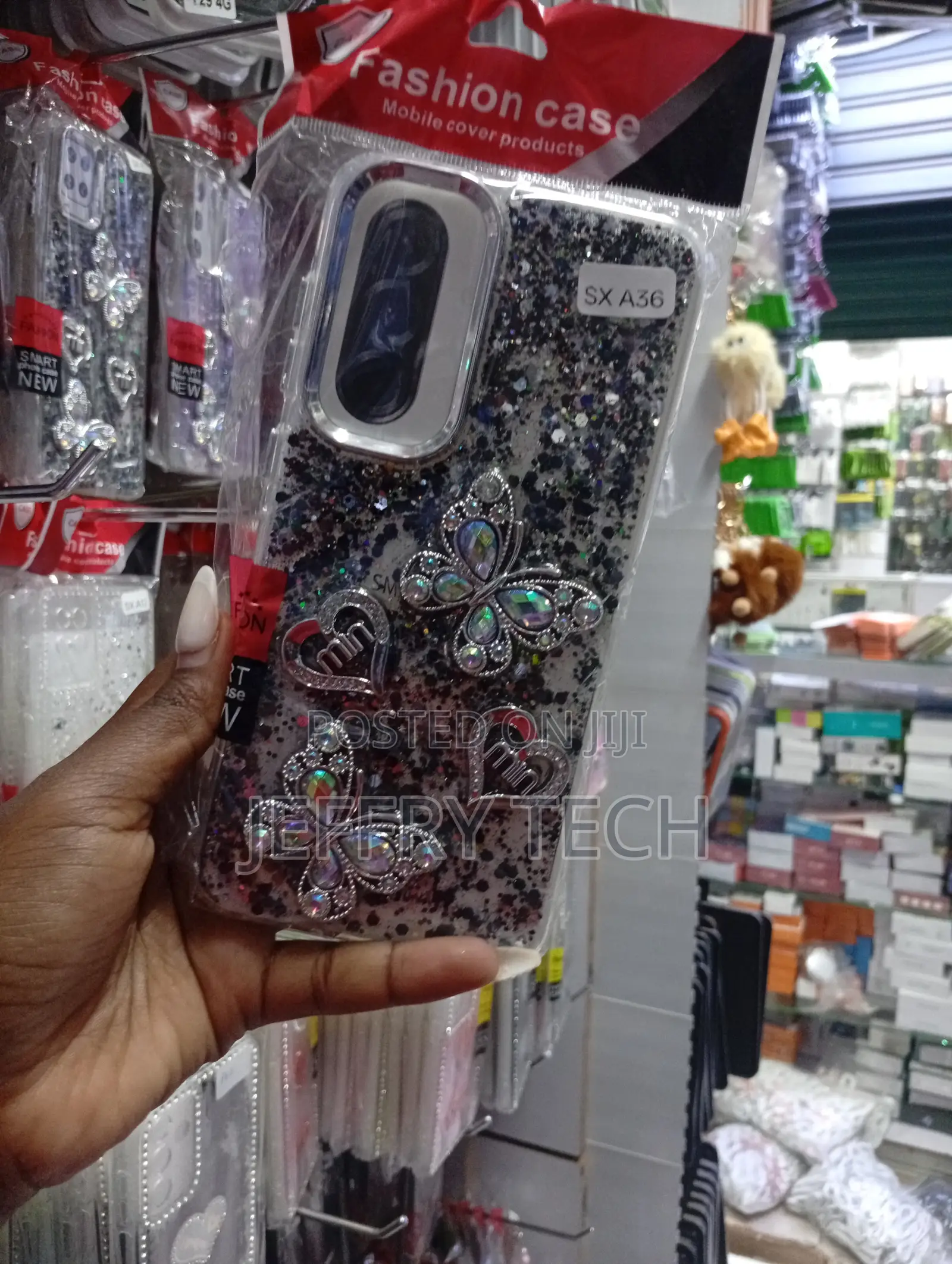 Samsung Galaxy A36 Glittery Finish and Butterfly Rhinestone Case