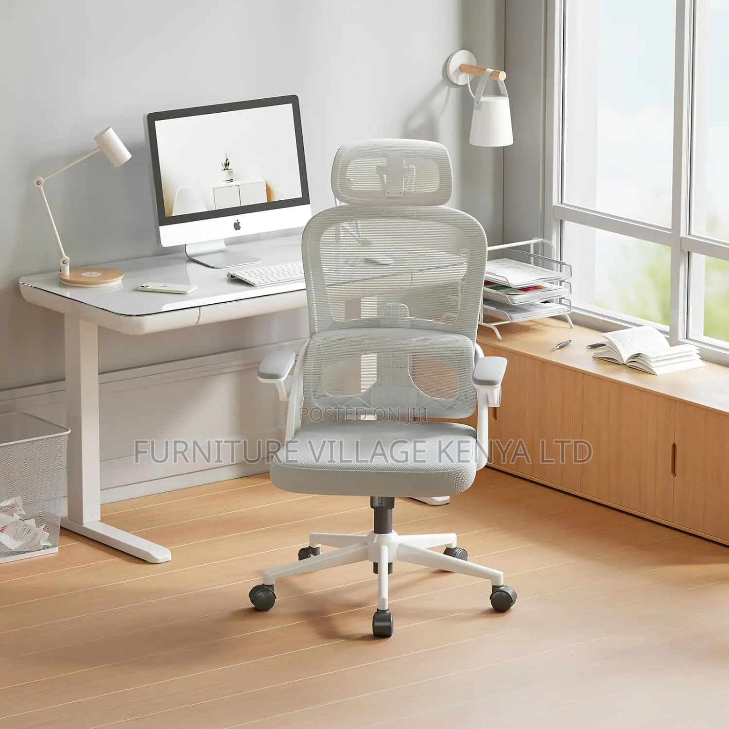 Swivel White Mesh Orthopedic Study Chair With Arms