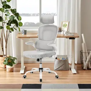Swivel White Mesh Orthopedic Study Chair With Arms