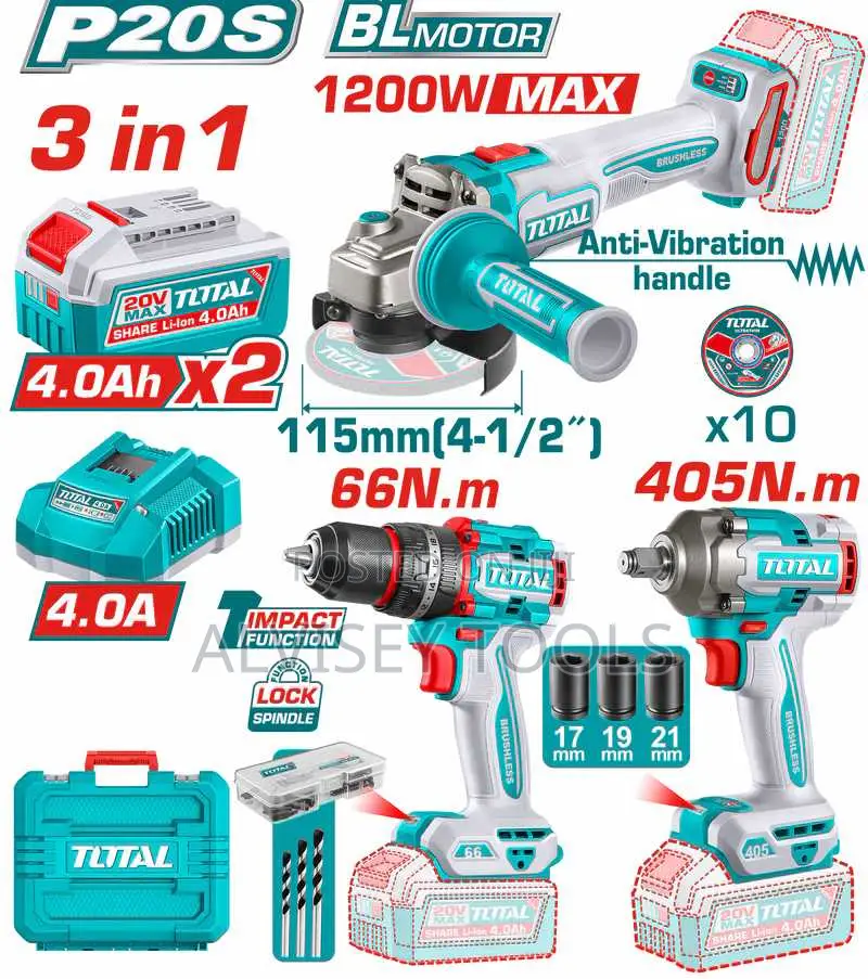 Total Tckli20358 Cordless 3 PCS Combo Kit