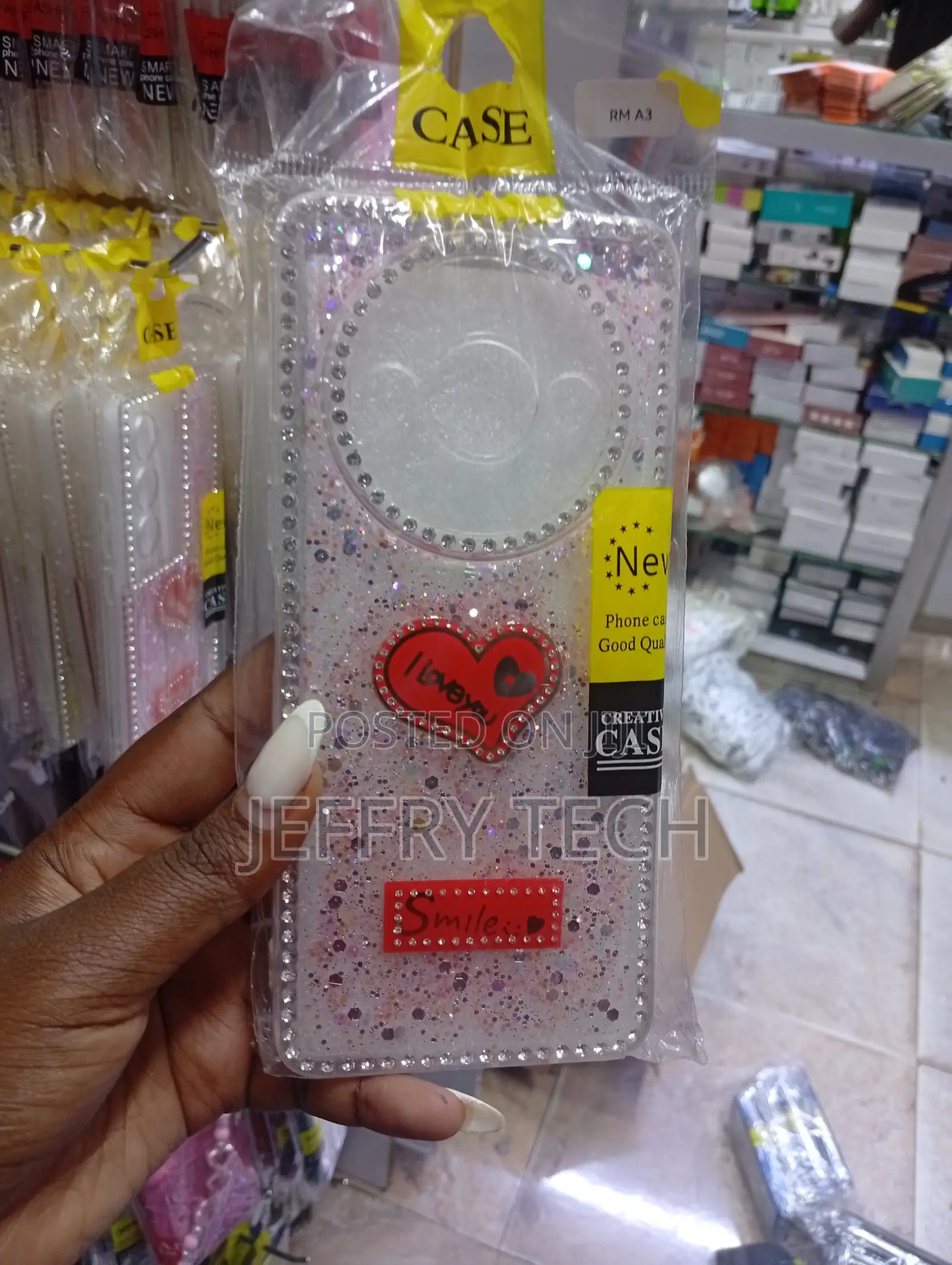 Oppo A3, Featuring a Glittery , a Heart Emblem, and "Smile" Text Case