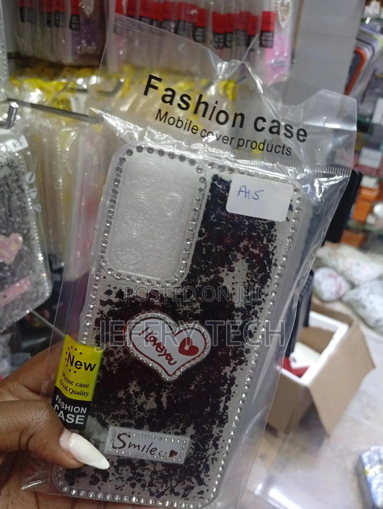 Oppo A15 Black Glitter Background, Rhinestones Case
