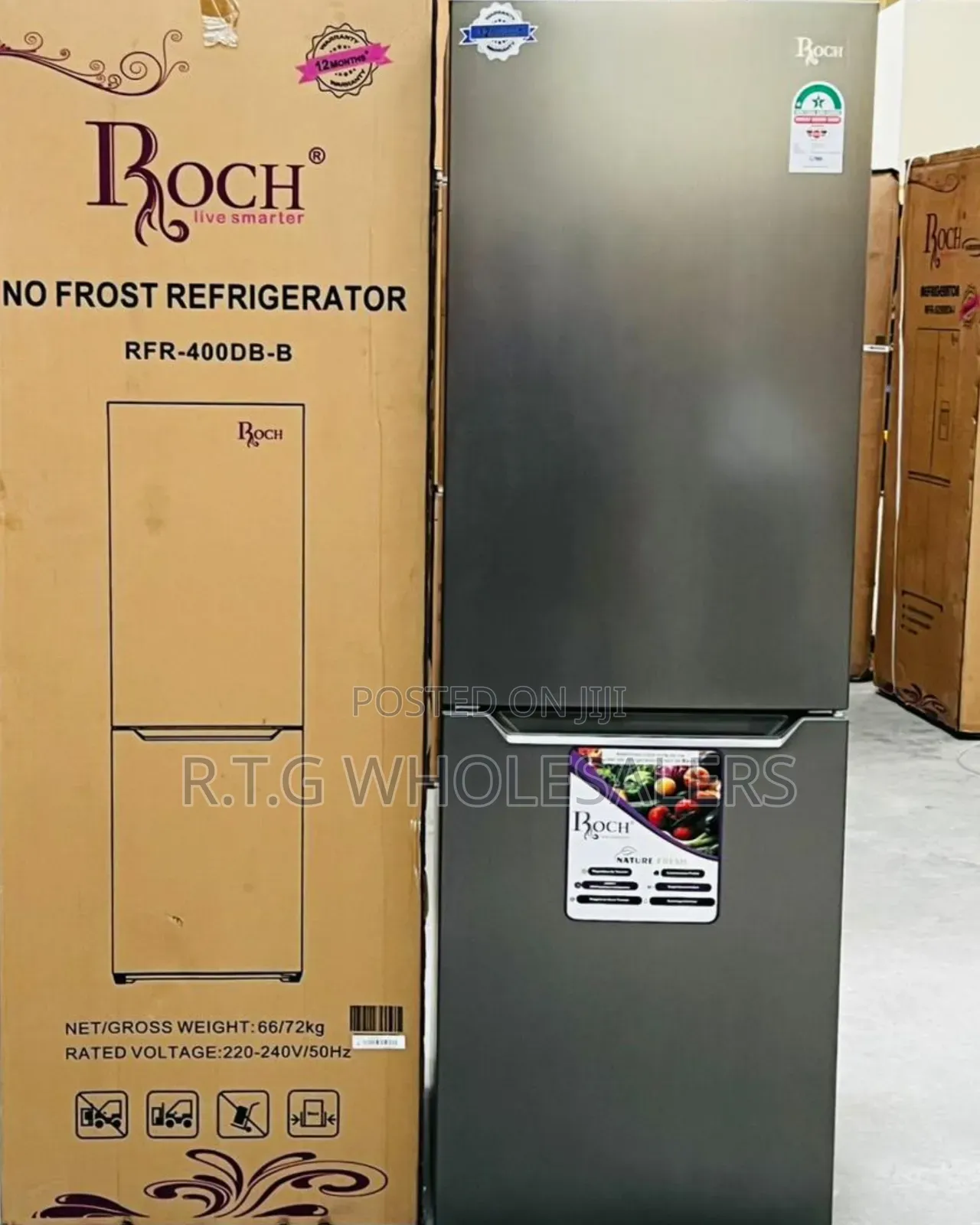 Roch 330l No Frost Double Door Fridge Bottom Freezer