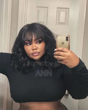 14 Inch Long Soft Wavy Semi Human Wig With Bangs , 180% Density