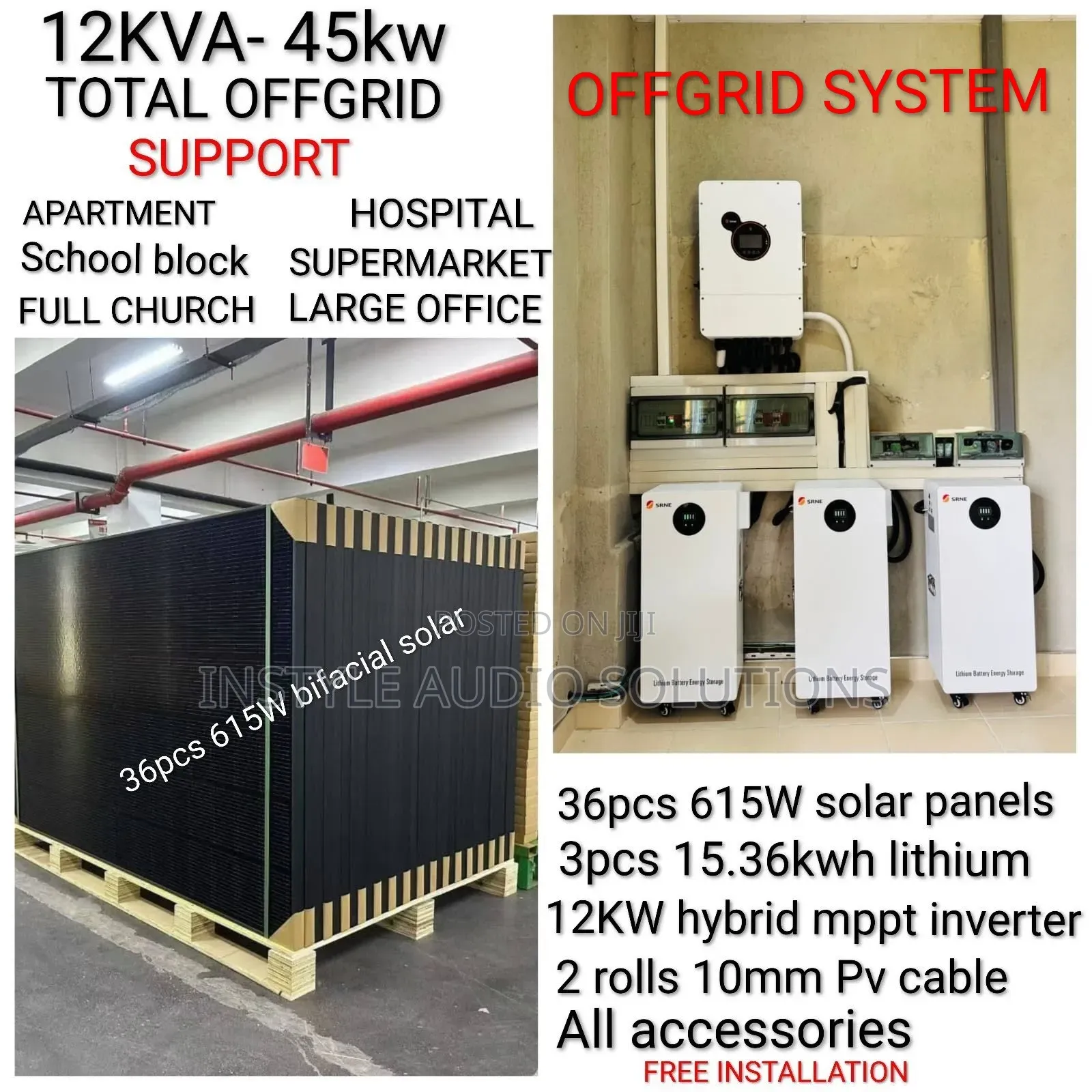45kwh - 12kw Offgrid System for Apartment, Hotel,School Office Block