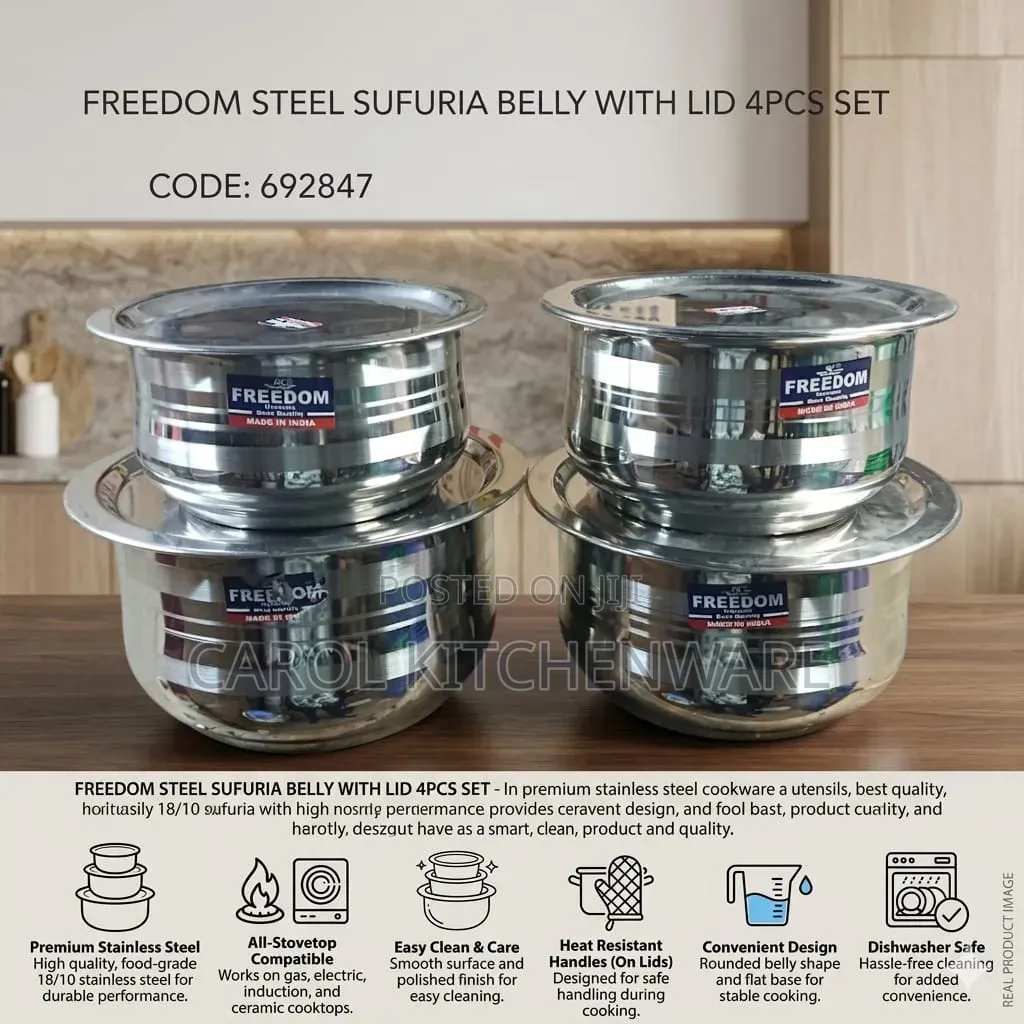 4 PCS Stainless Steel Sufuria Set With Lids