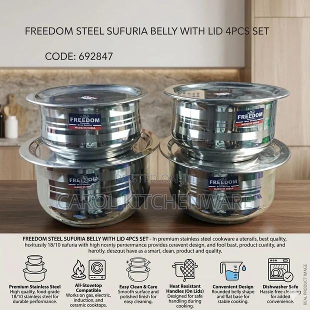 4 PCS Stainless Steel Sufuria Set With Lids