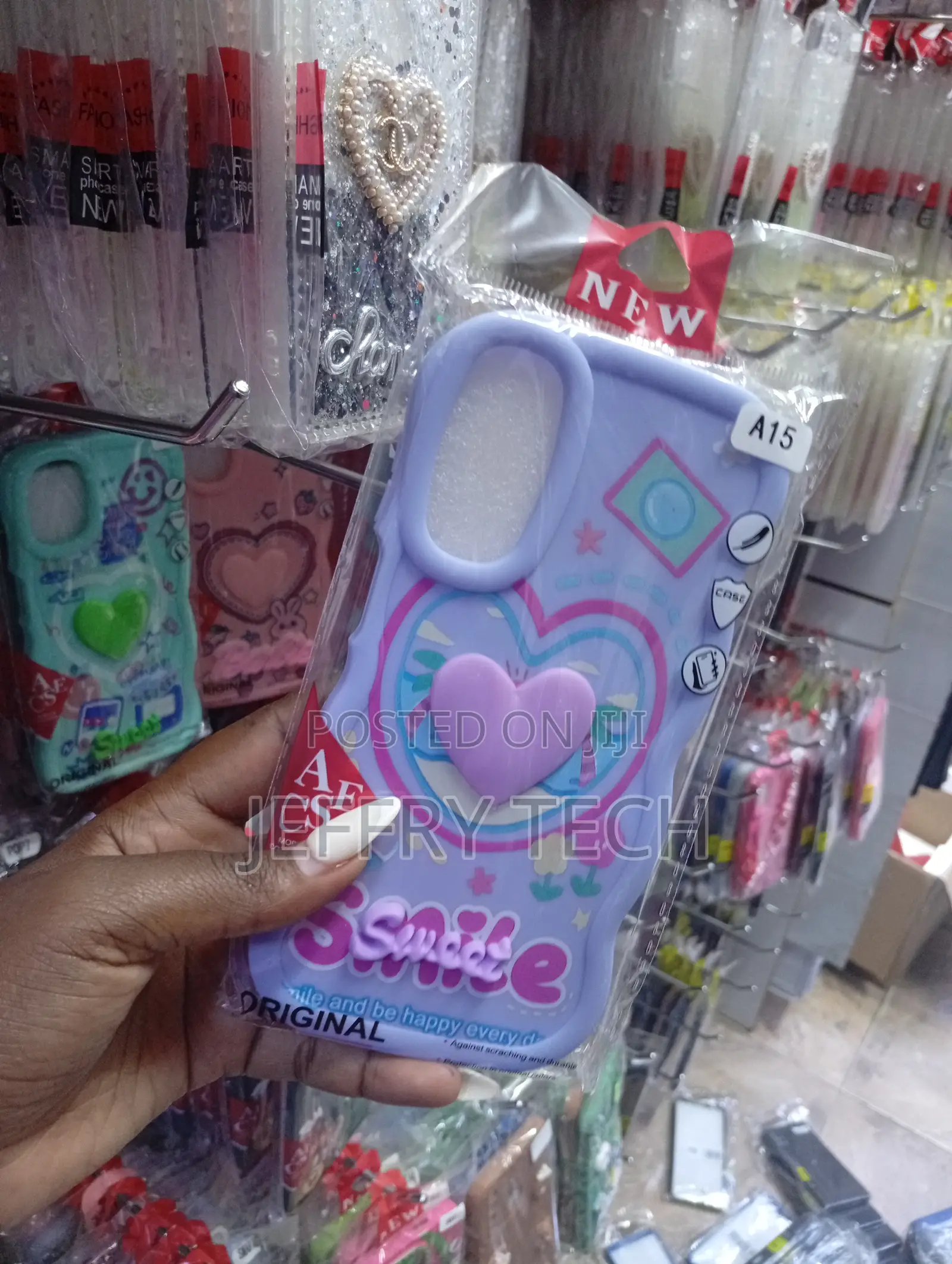 Samsung Galaxy A15 Purple Smartphone Case With a Heart-Shaped Stand