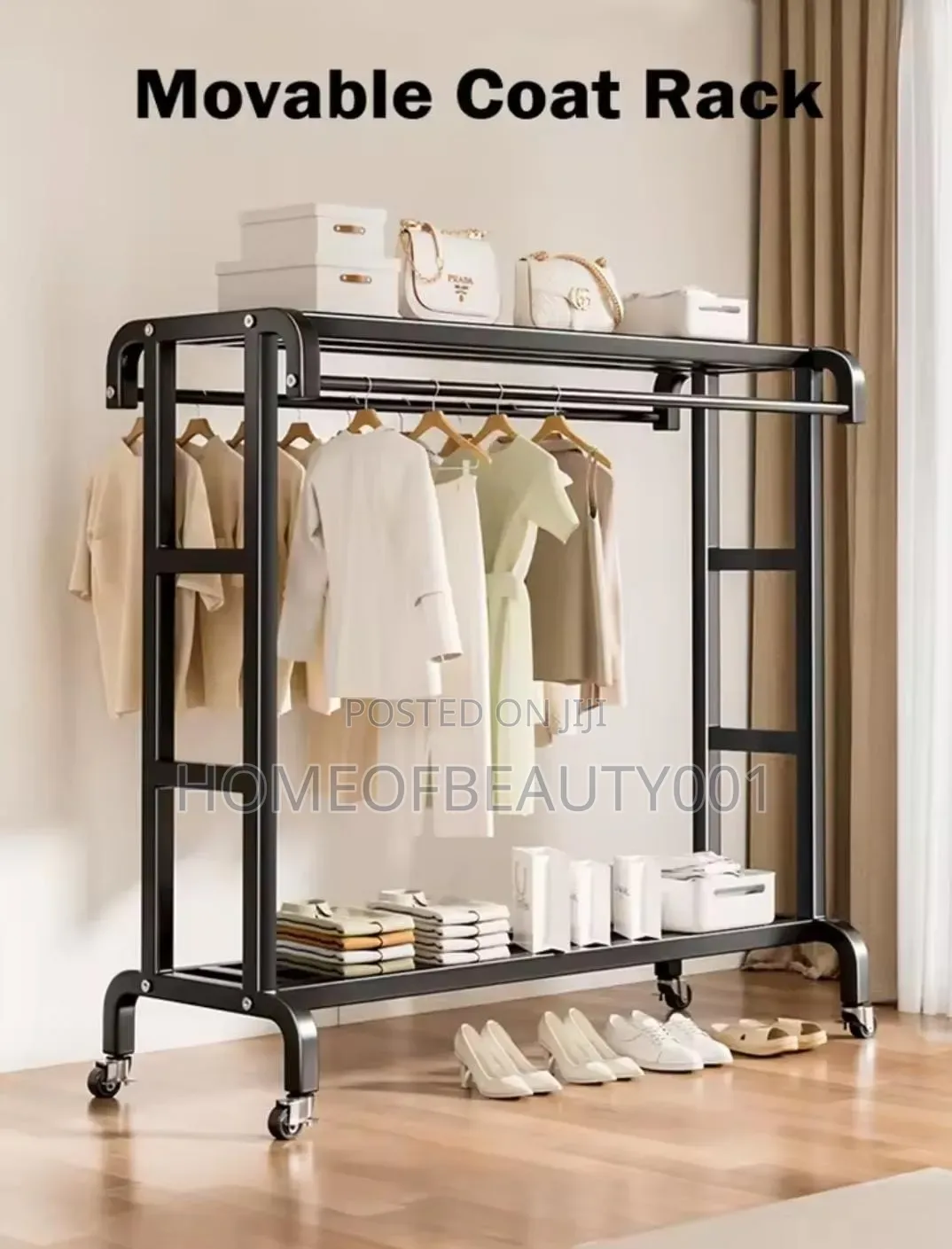 Cloth Rack With Drying Hanger With Top Shelf and Lower Storage Shelf.