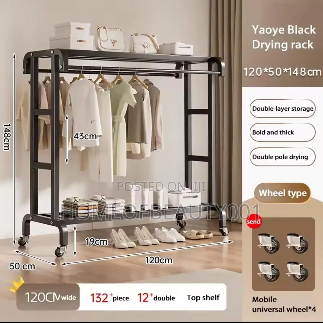 Cloth Rack With Drying Hanger With Top Shelf and Lower Storage Shelf.
