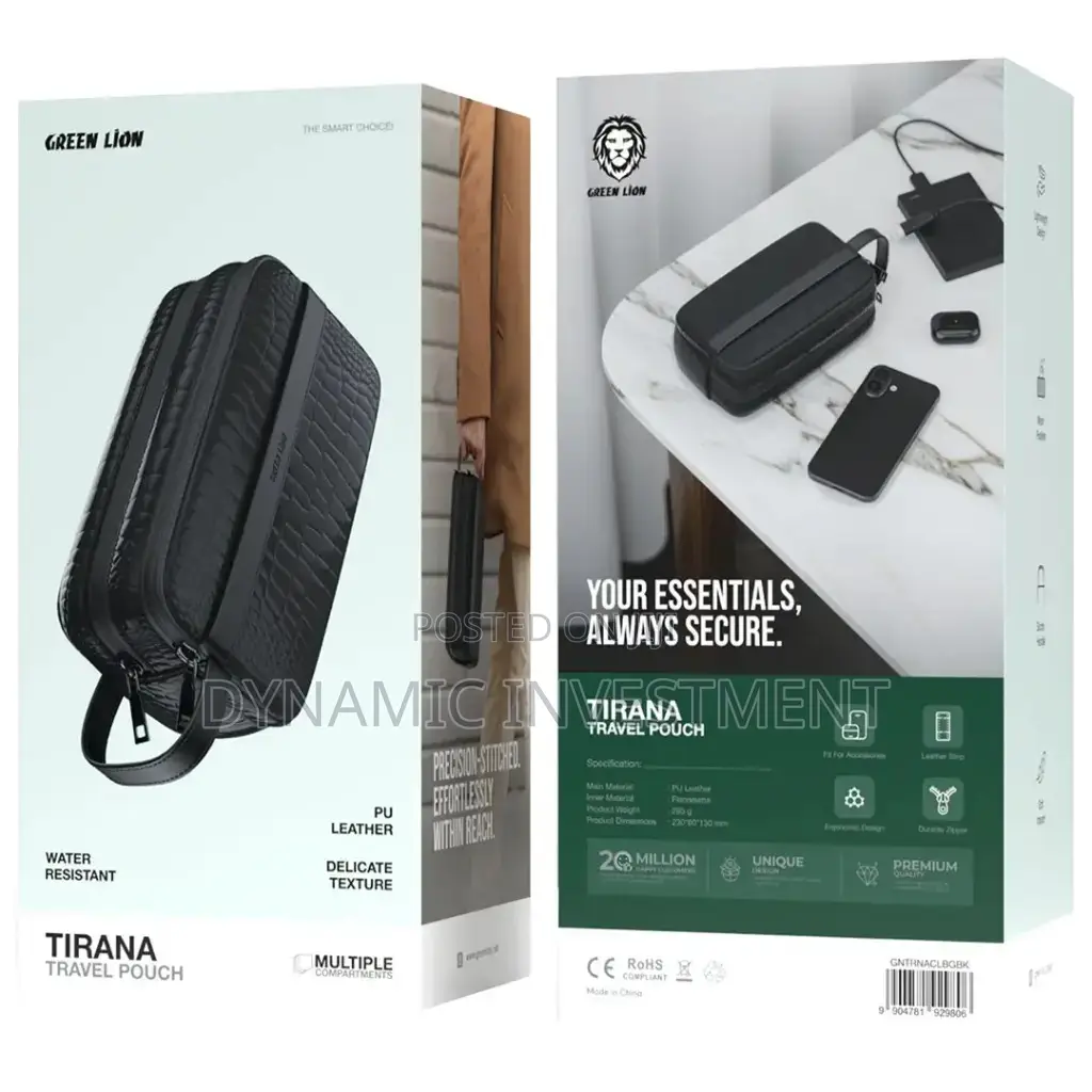 Green Lion Tirana Leather Travel Pouch/Bag Clutch