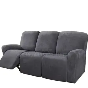 Grey 3-Seater Plush Velvet Recliner Sofa Cover