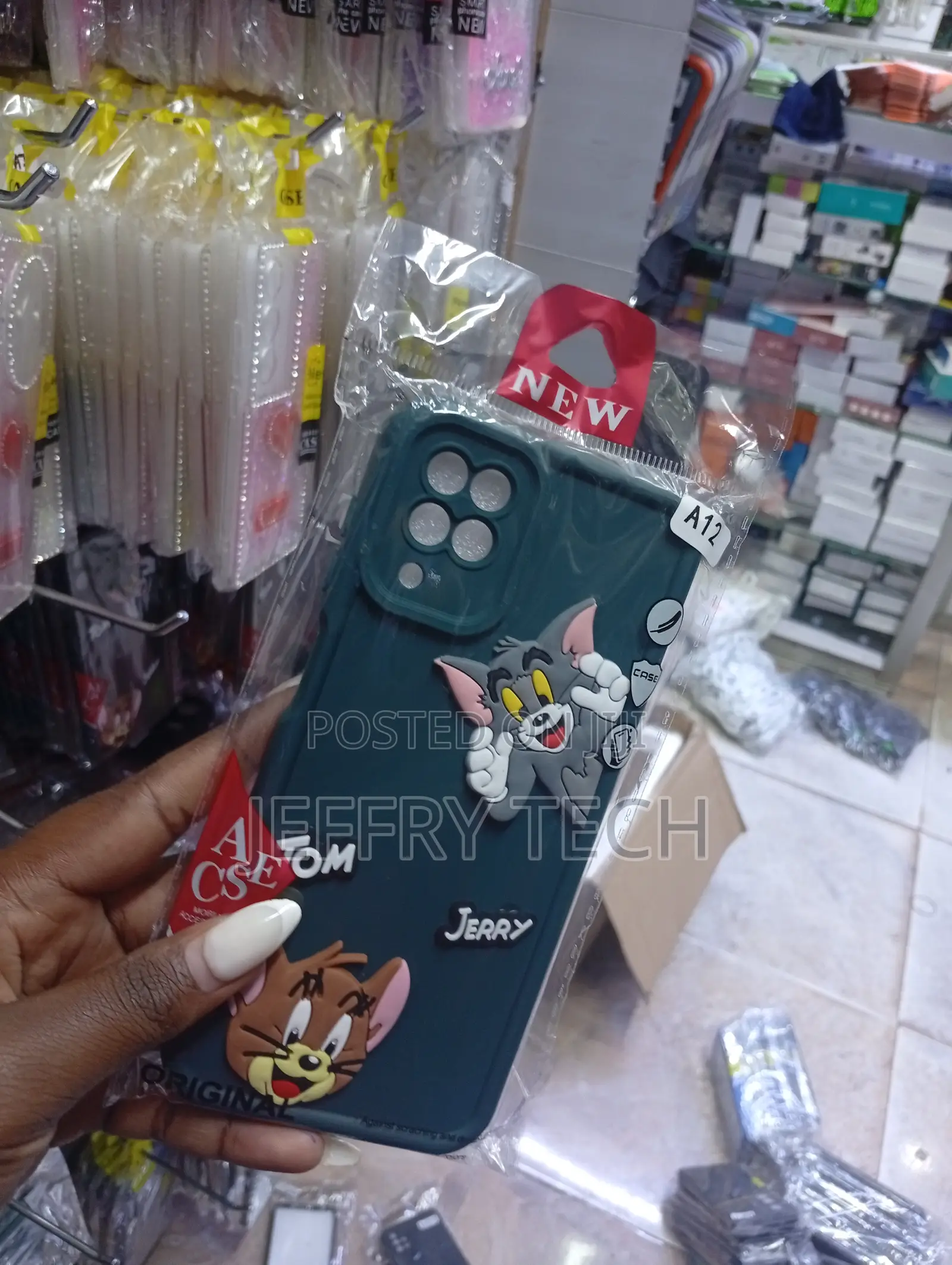 Samsung Galaxy A12 Green Tom and Jerry 3d Silicone Back Cover