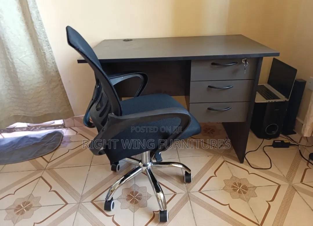 Gray Office Desk +Adjustable Office Mesh Chair