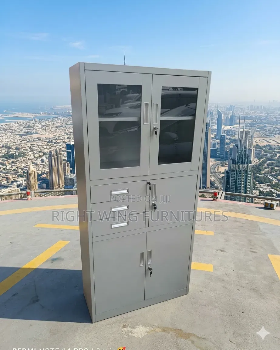Office Half Glass Cabinet With Safe Box and Lock (Strong Secured)