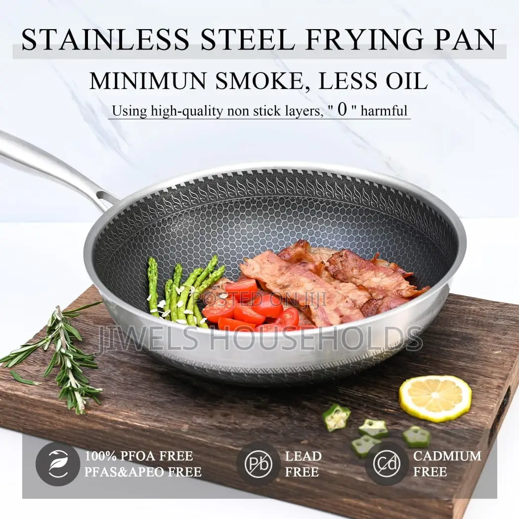 Laser Etched Hexagonal Surface 3 Ply Fry Pan - Stainless Steel