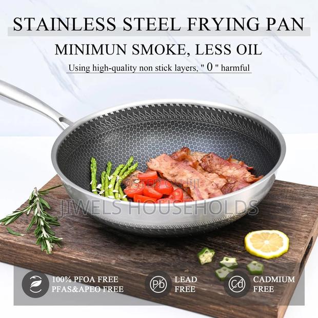 Laser Etched Hexagonal Surface 3 Ply Fry Pan - Stainless Steel