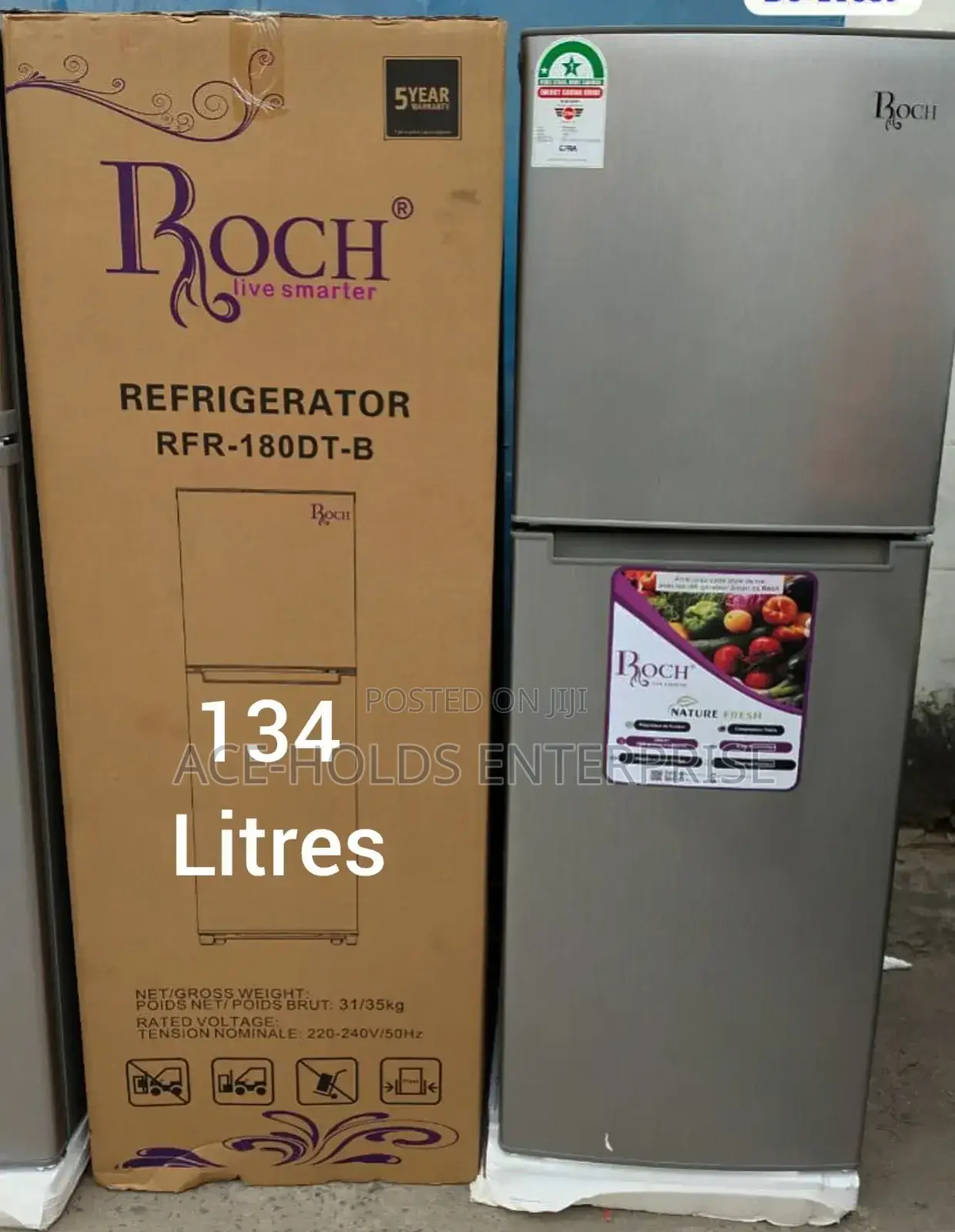 Roch RFR-180-Dt-B 2 Door (134 Litres ) - Top Freezer Fridge