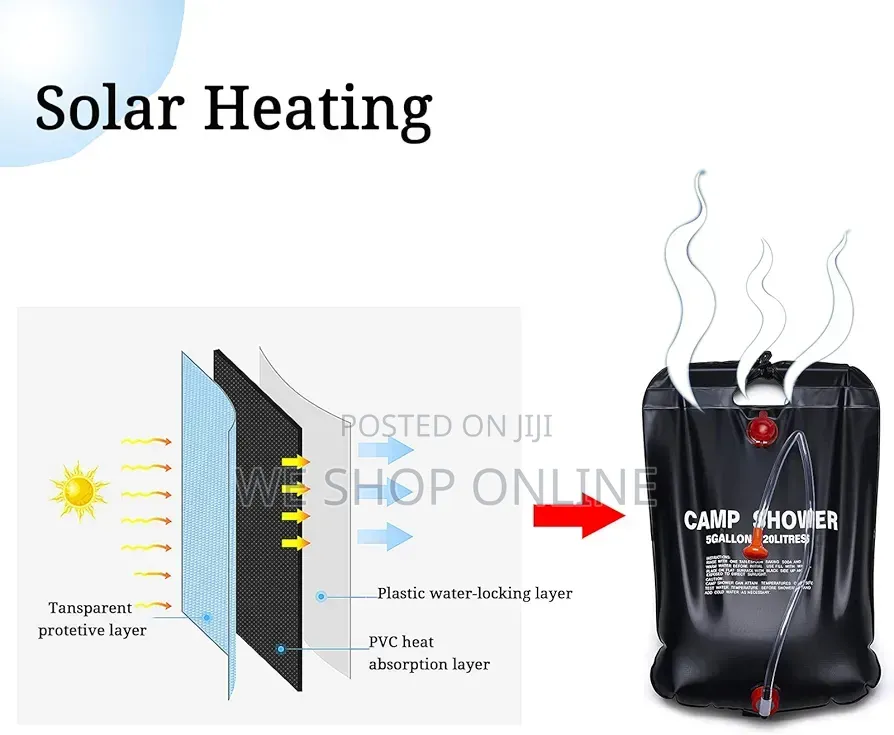 20ltr Solar Camping Water Bag With Detachable Shower Hose and Nozzle