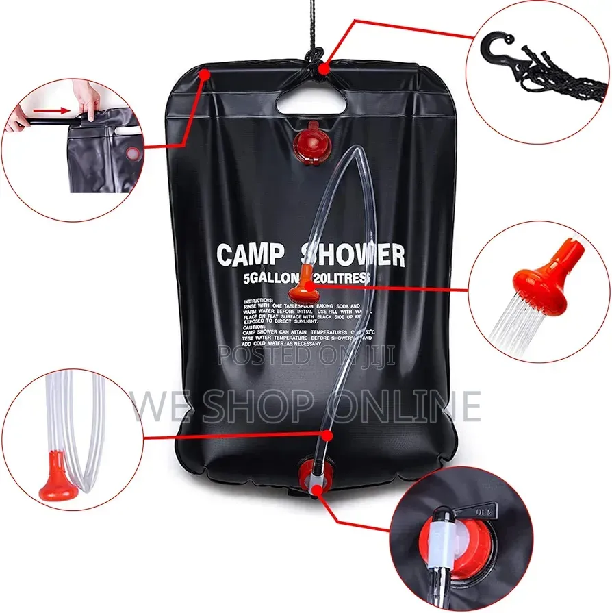 20ltr Solar Camping Water Bag With Detachable Shower Hose and Nozzle