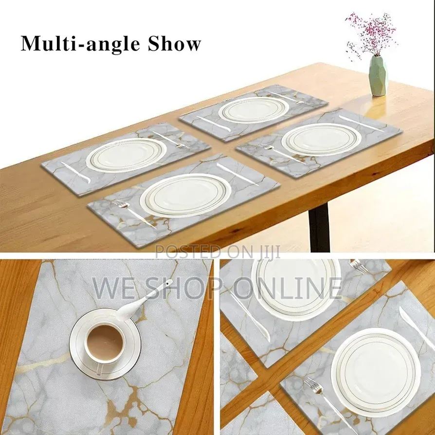6pcs Marble Tablemats White and Gold