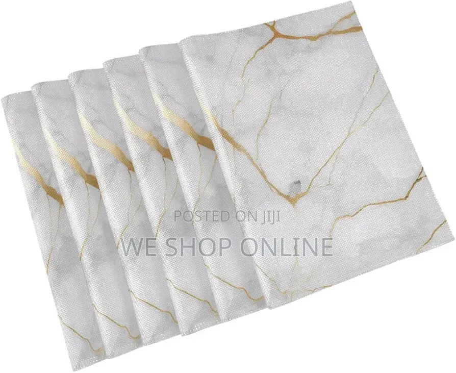 6pcs Marble Tablemats White and Gold