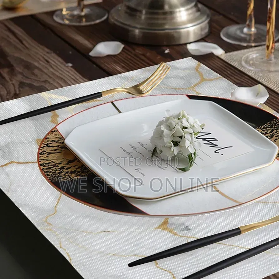 6pcs Marble Tablemats White and Gold