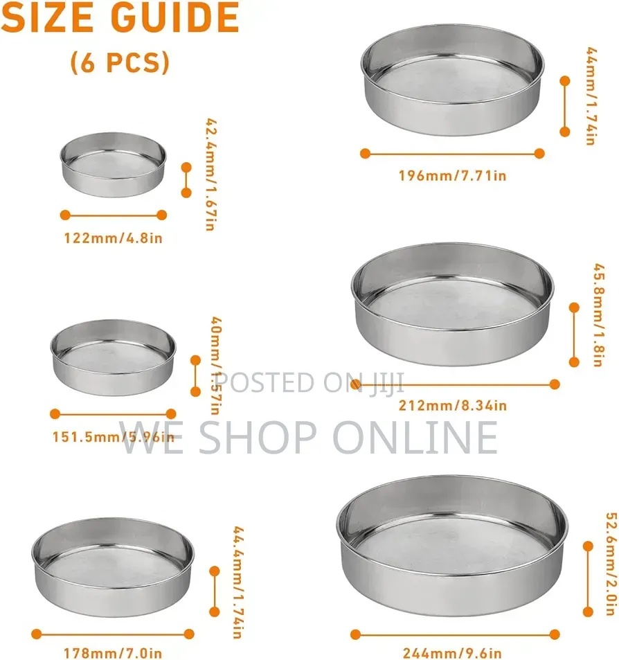 Fine Mesh Sieve, 6 Piece Professional Flour Sifter for Baking