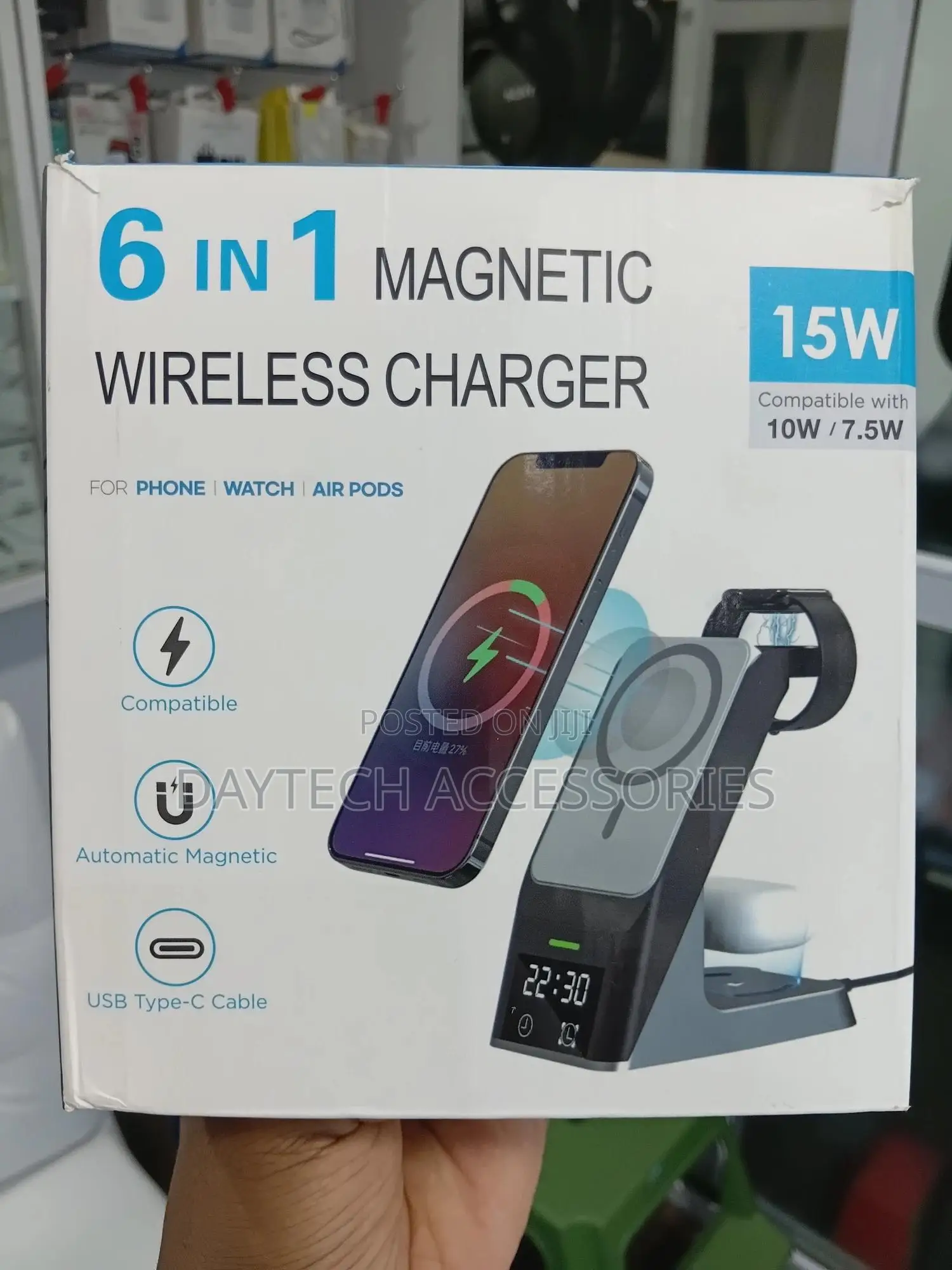 Magsafe 6-in-1 Multi-Function Wireless Charger Touch Digital Display.