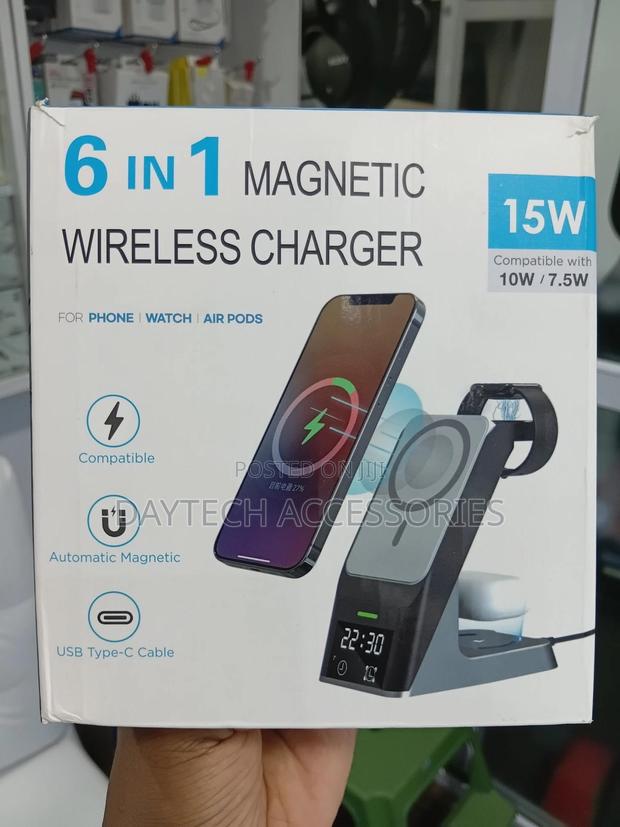 Magsafe 6-in-1 Multi-Function Wireless Charger Touch Digital Display.