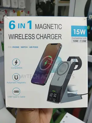 Magsafe 6-in-1 Multi-Function Wireless Charger Touch Digital Display.