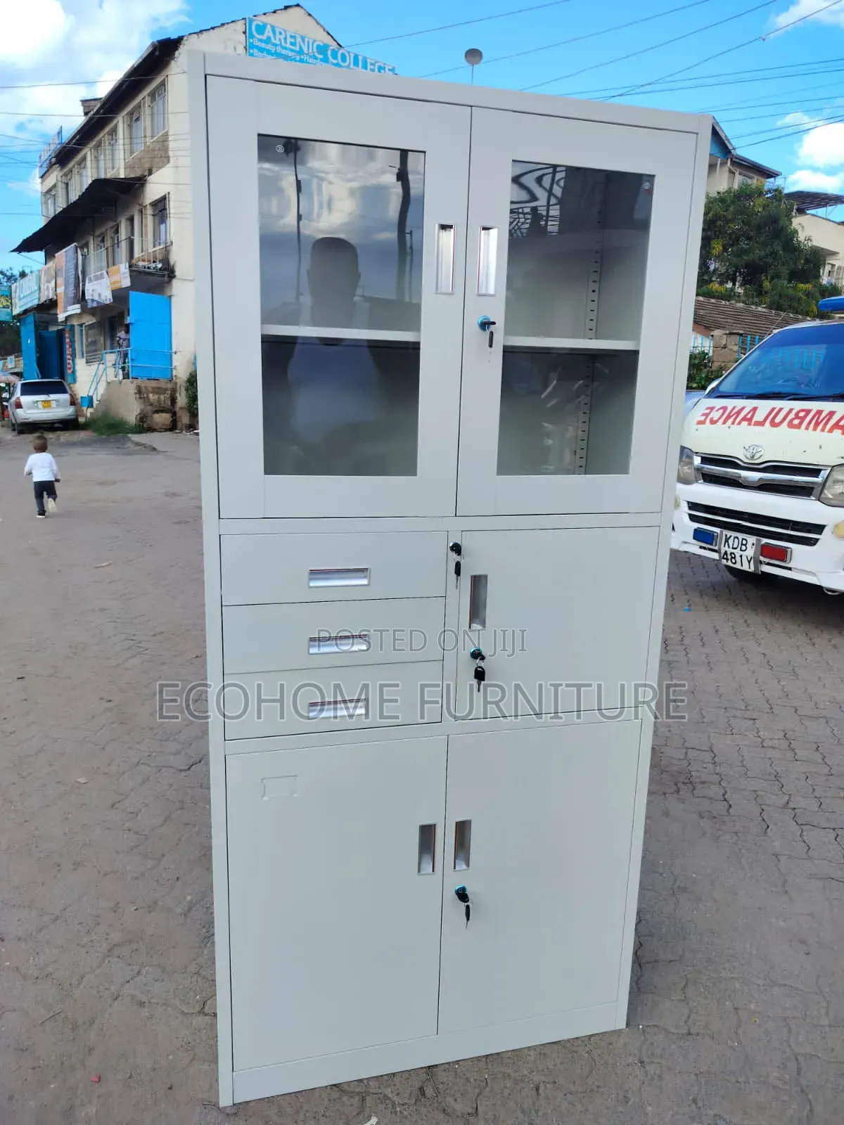 Office File Cabinet With Drawers, Documents Safe Box, Front Glass