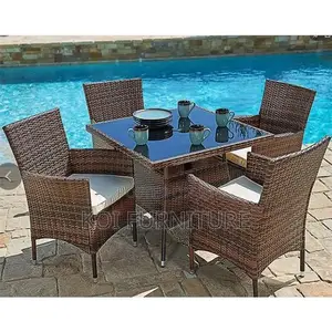 Dining Set; Durable 4 Seaters Dining Set Made of Rattan With Table
