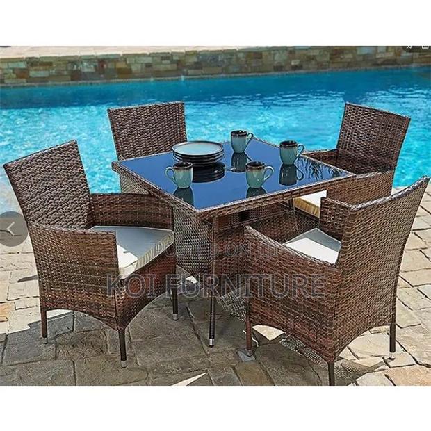 Dining Set; Durable 4 Seaters Dining Set Made of Rattan With Table - thumbnail 2