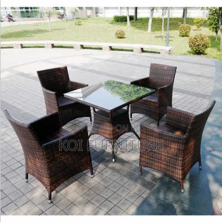 Dining Set; Durable 4 Seaters Dining Set Made of Rattan With Table