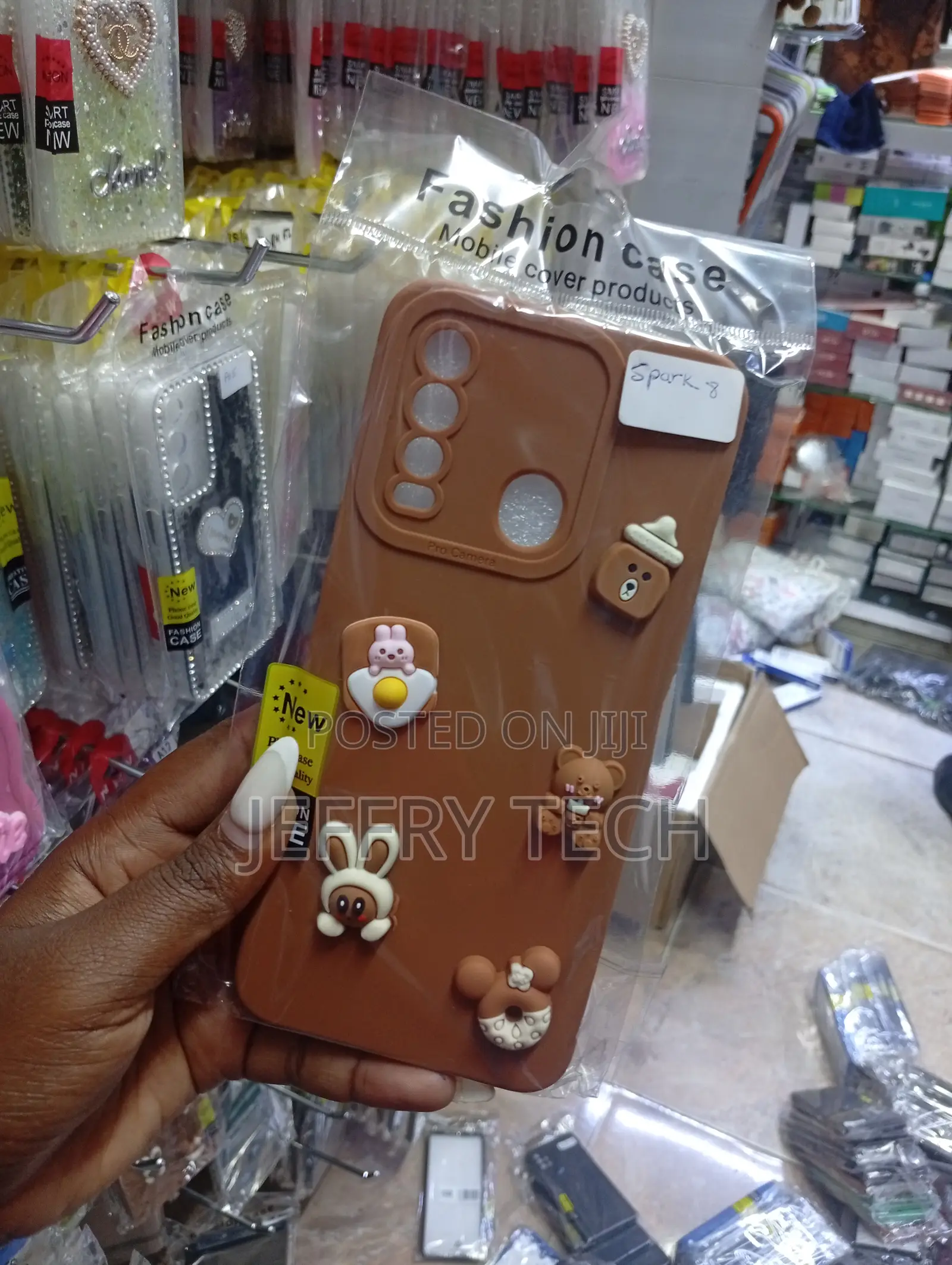 Tecno Spark 8 Brown Silicone3d Cartoon Charms Attached Case