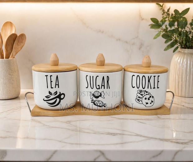 4pc (Tea , Sugar ,Cookies) Set Canisters With Tray