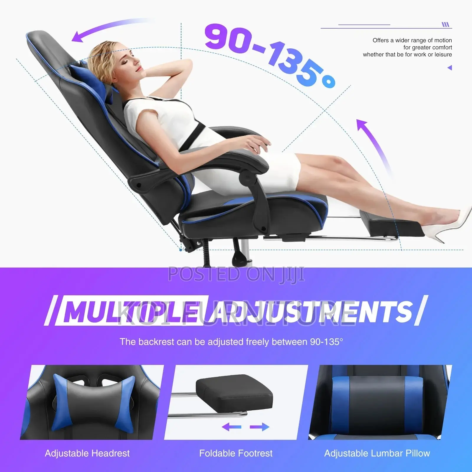 Office Chairs; Concetta Gaming Chair With Headrest and Footrest